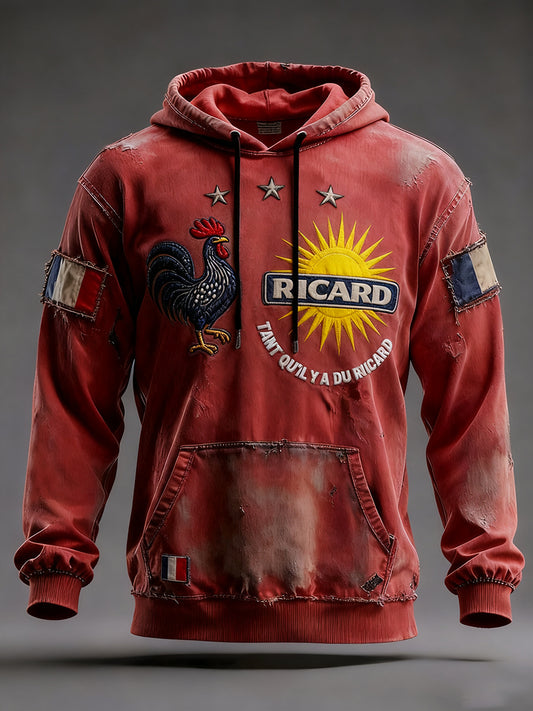 Sweat à capuche décontracté pour homme Drapeau français Ricard