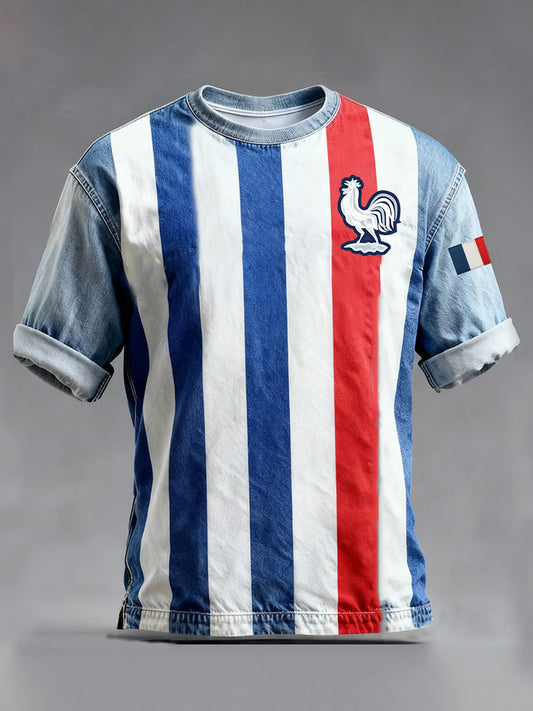 T-shirt à manches courtes Drapeau Français Le Coq Gaulois pour homme