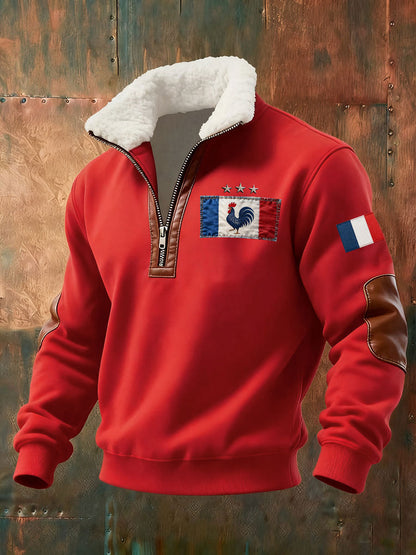Chandail à capuchon à glissière Baggy Drapeau Français Le Coq Gaulois pour homme