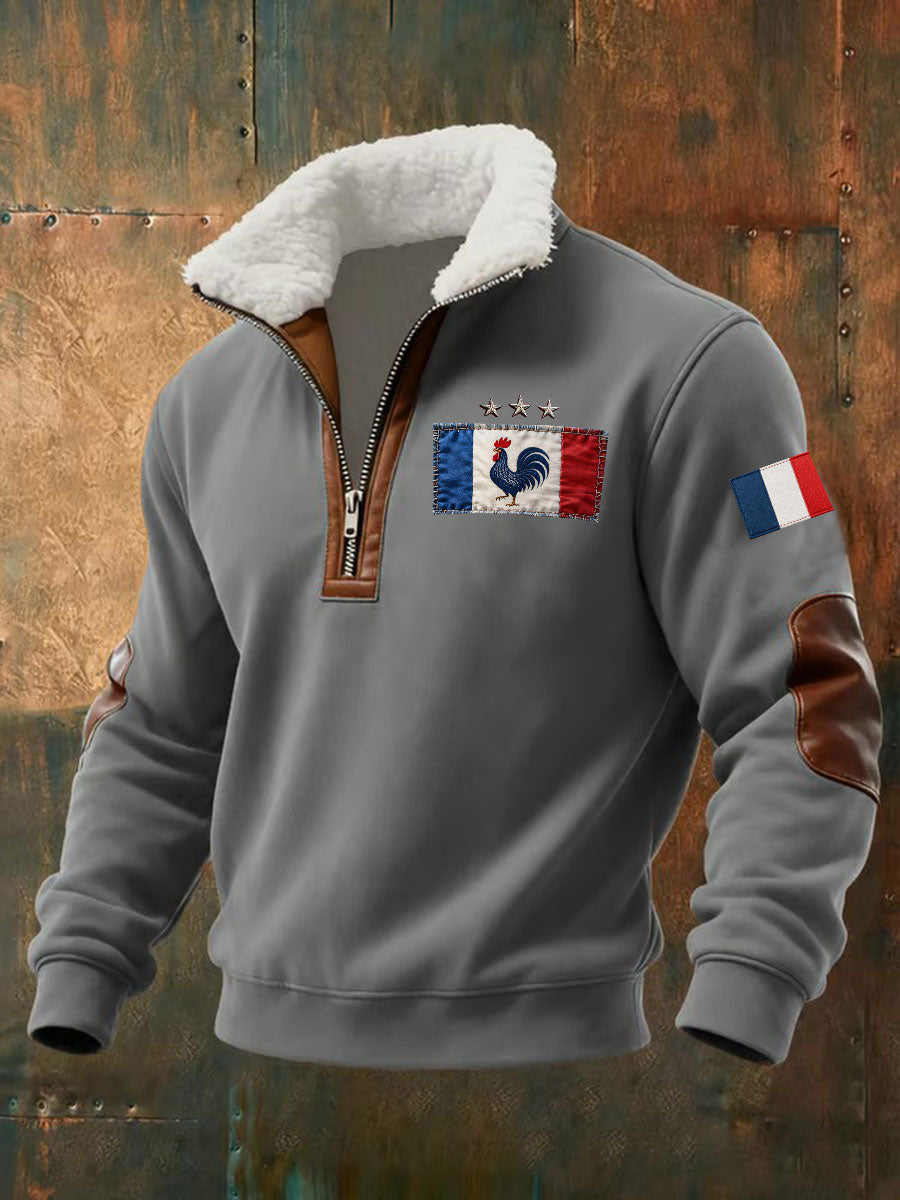 Chandail à capuchon à glissière Baggy Drapeau Français Le Coq Gaulois pour homme