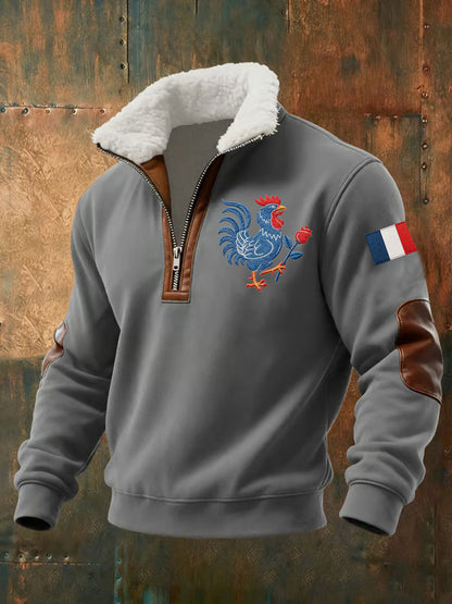 Chandail à capuchon zippé Drapeau Français Le Coq Gaulois pour homme