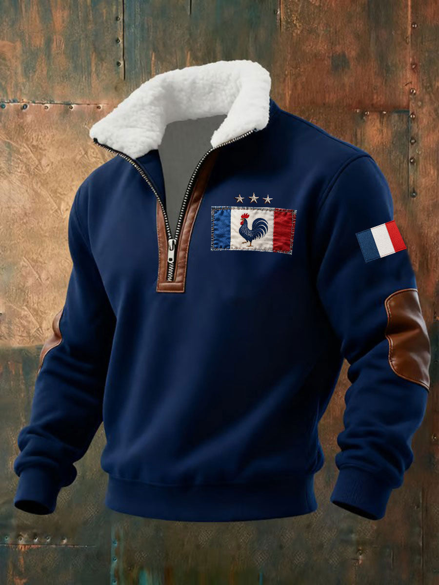 Chandail à capuchon à glissière Baggy Drapeau Français Le Coq Gaulois pour homme