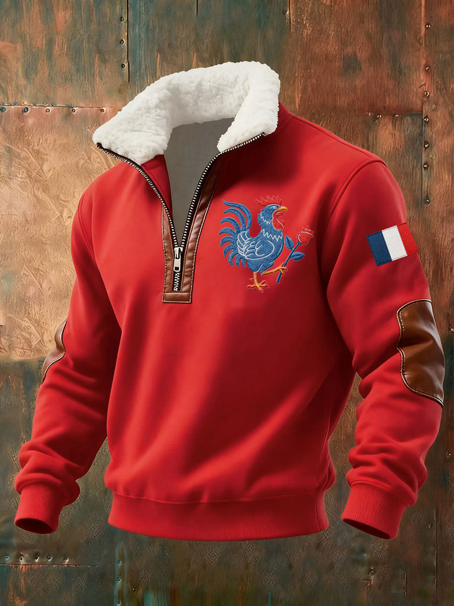 Chandail à capuchon zippé Drapeau Français Le Coq Gaulois pour homme