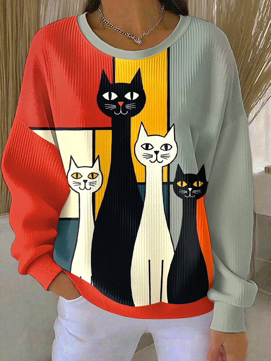 Sweat Femme Imprimé Chat Art Abstrait