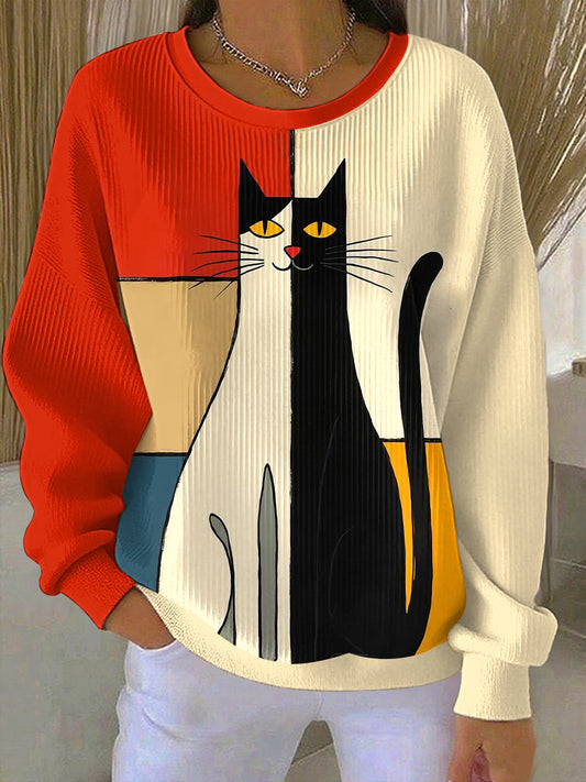Sweat Femme Imprimé Chat Art Abstrait