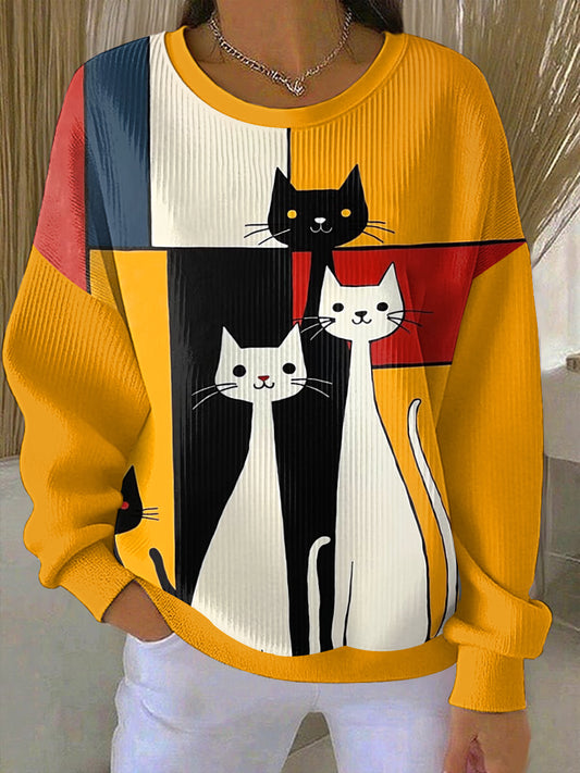 Sweat Femme Imprimé Chat Art Abstrait