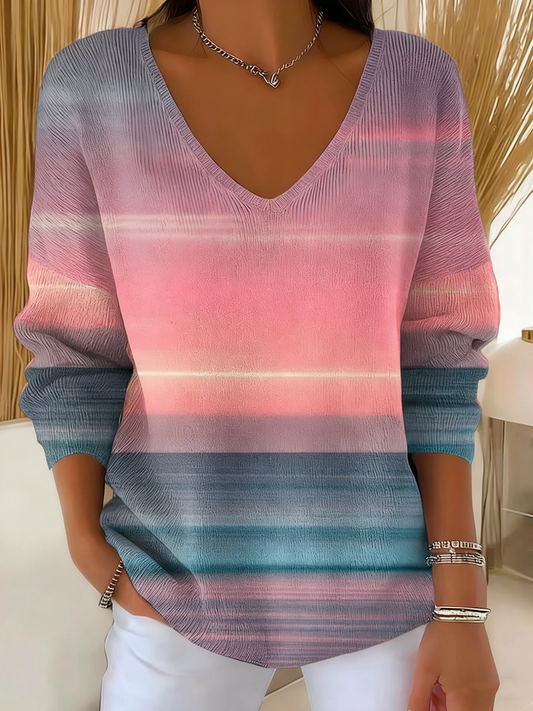 Top Côtelé Femme Rose Imprimé Art