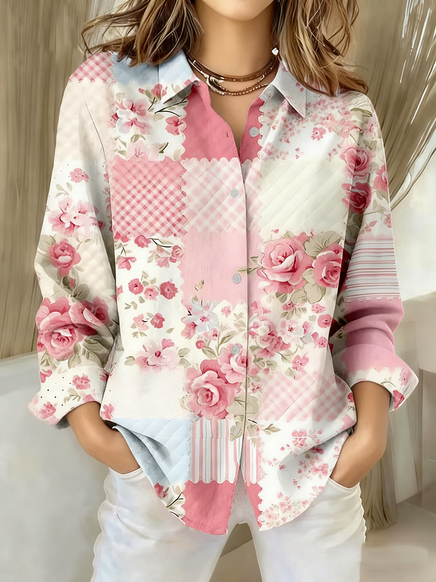 Chemises Femme Rose Floral Patchwork Art Print