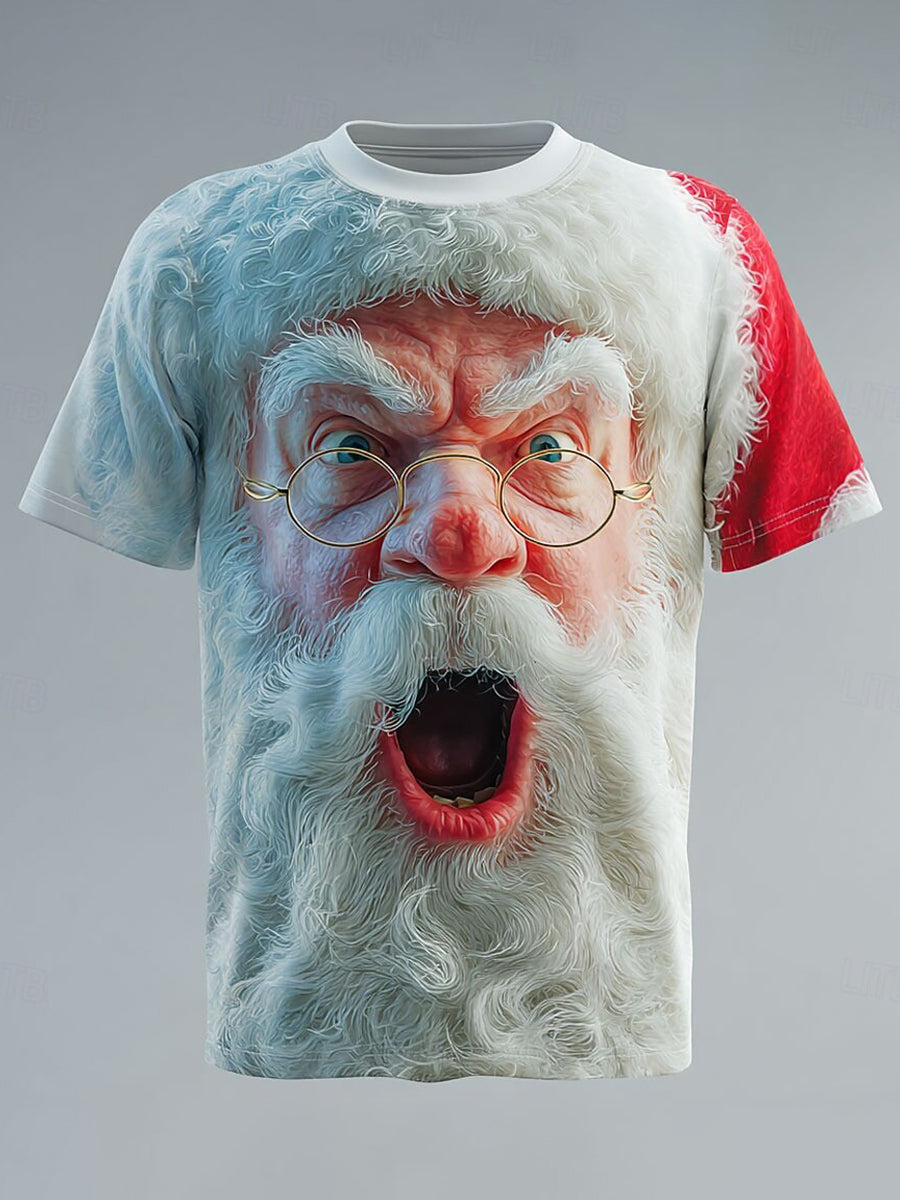 T-shirt rétro imprimé Père Noël pour hommes