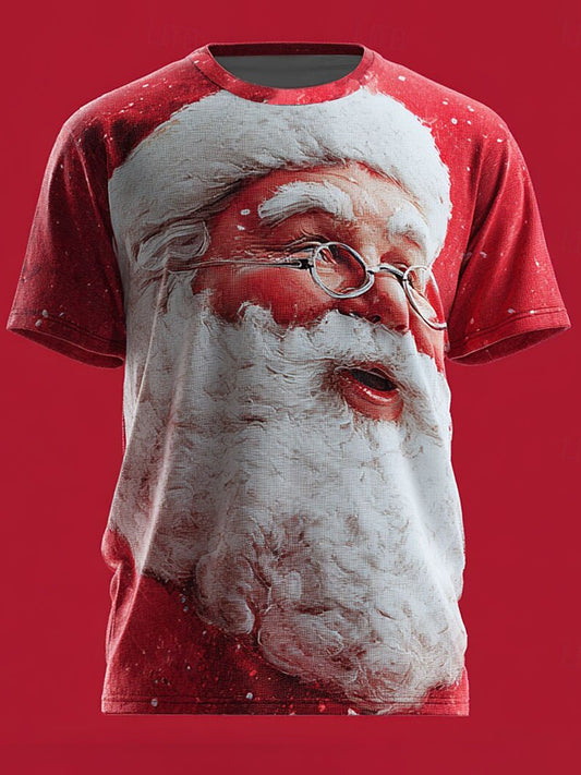 T-shirt rétro imprimé Père Noël pour hommes