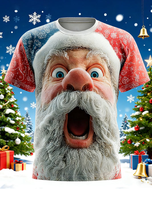 T-shirt rétro imprimé Père Noël pour hommes
