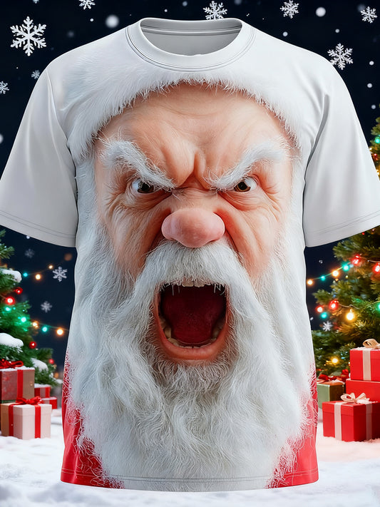 T-shirt rétro imprimé Père Noël pour hommes