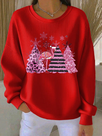 Sweatshirt à col rond côtelé Noël Femme