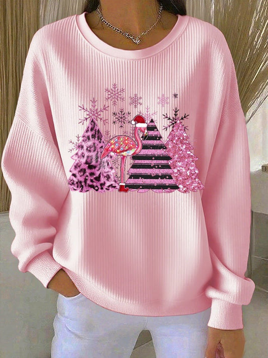 Sweatshirt à col rond côtelé Noël Femme