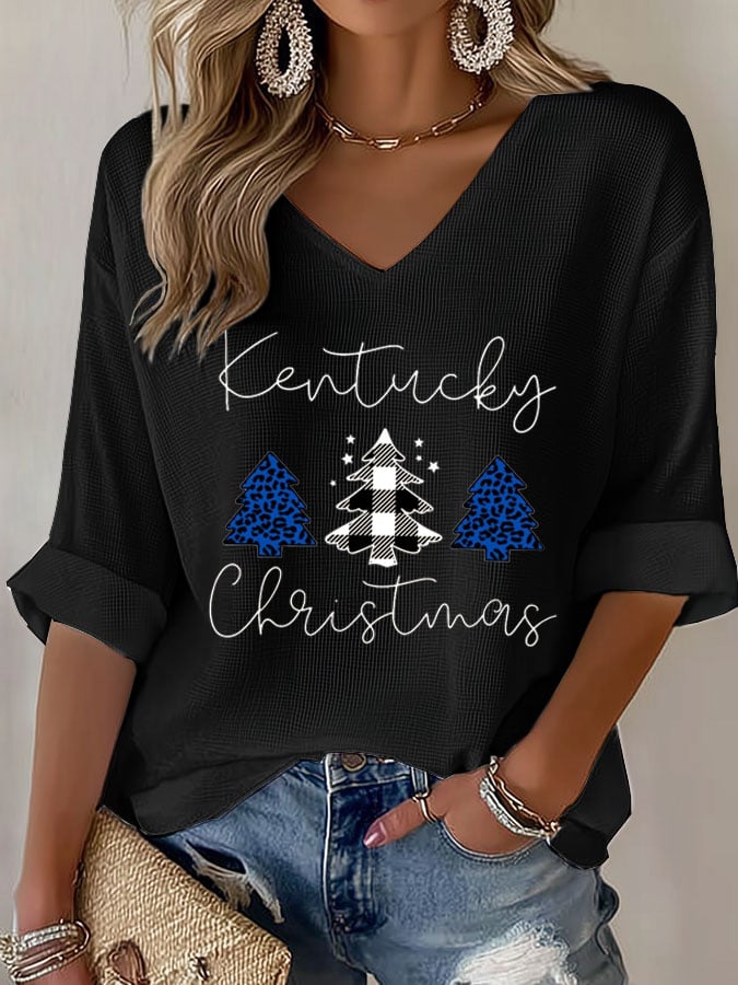 T-shirt gaufré de Noël pour femme