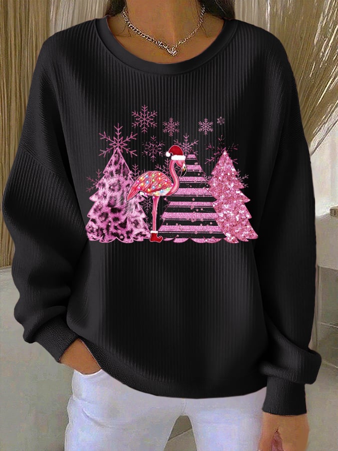 Sweatshirt à col rond côtelé Noël Femme