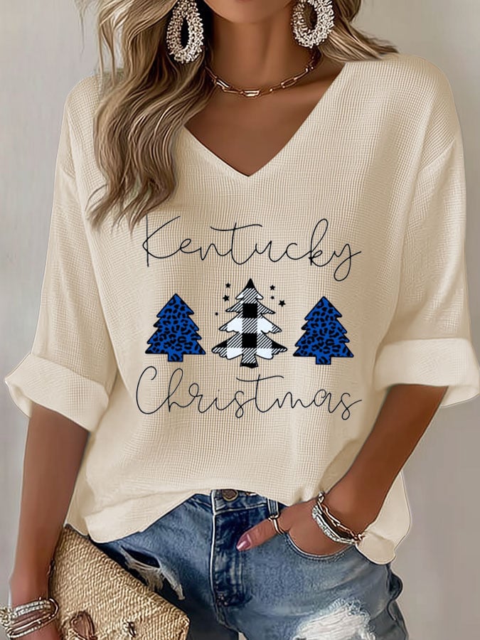 T-shirt gaufré de Noël pour femme