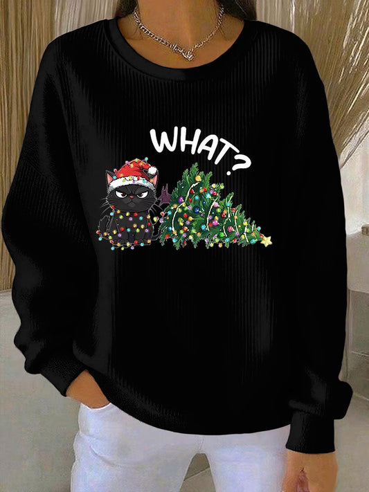 Sweatshirt à col rond côtelé Noël Femme