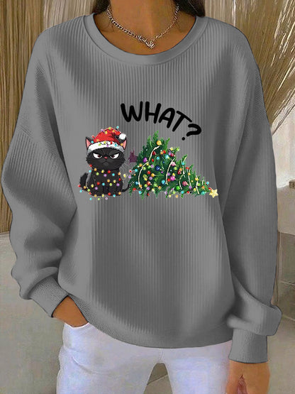 Sweatshirt à col rond côtelé Noël Femme