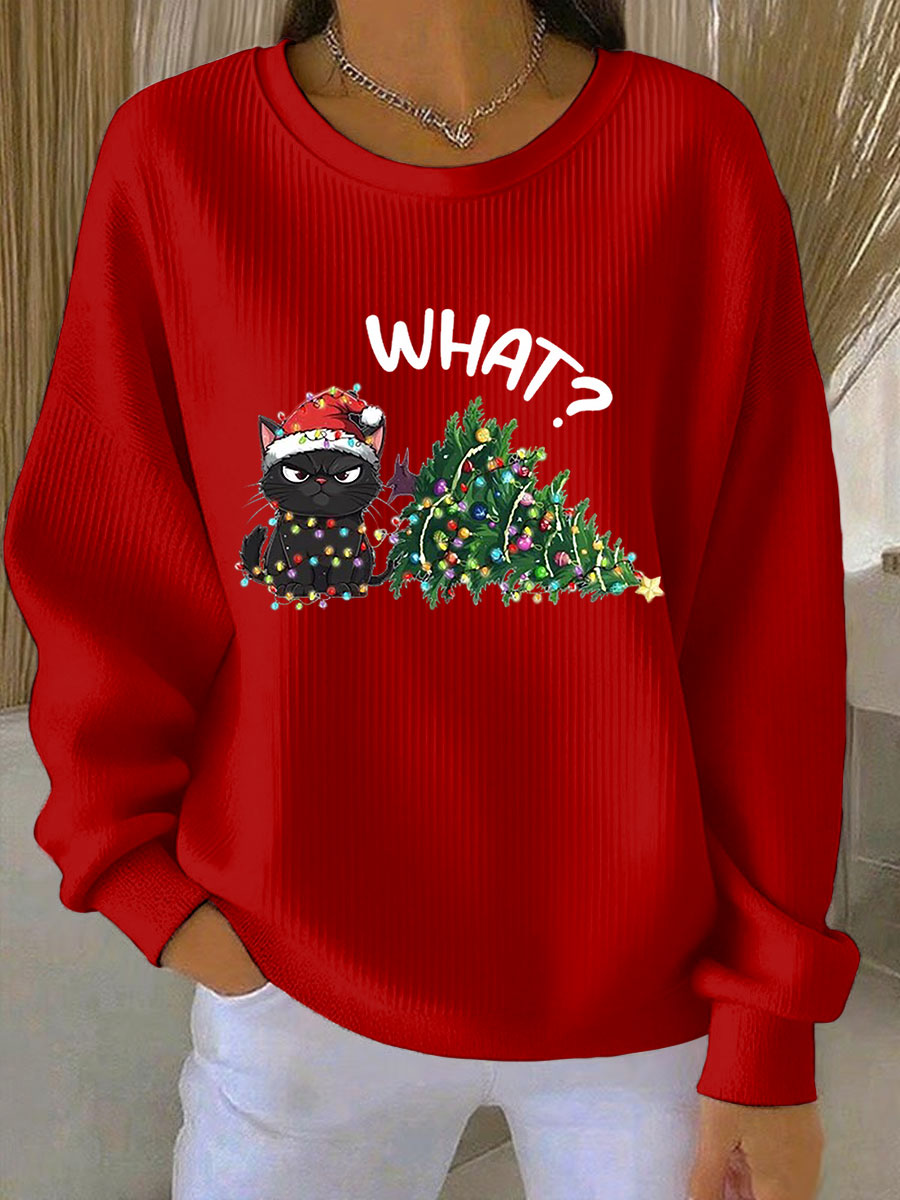Sweatshirt à col rond côtelé Noël Femme