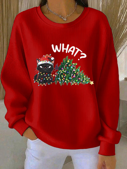 Sweatshirt à col rond côtelé Noël Femme