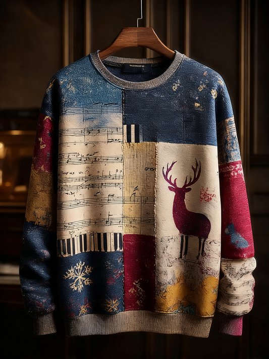 Note de musique rétro occasionnel Noël Party Art Sweatshirt pour hommes