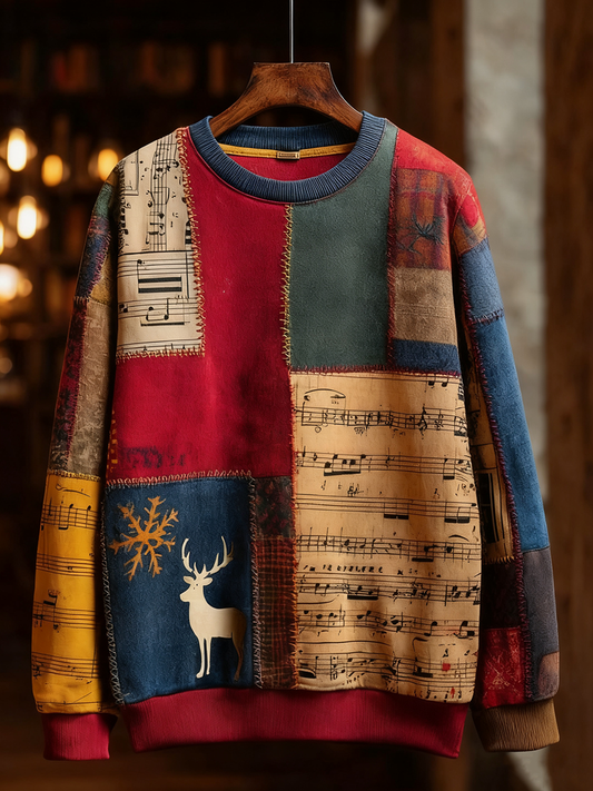 Note de musique rétro occasionnel Noël Party Art Sweatshirt pour hommes