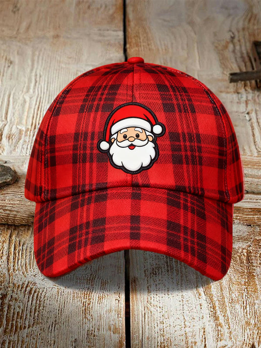 Chapeau de Noël à carreaux rouge unisexe imprimé Père Noël