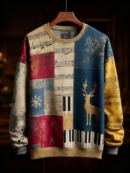 Note de musique rétro occasionnel Noël Party Art Sweatshirt pour hommes
