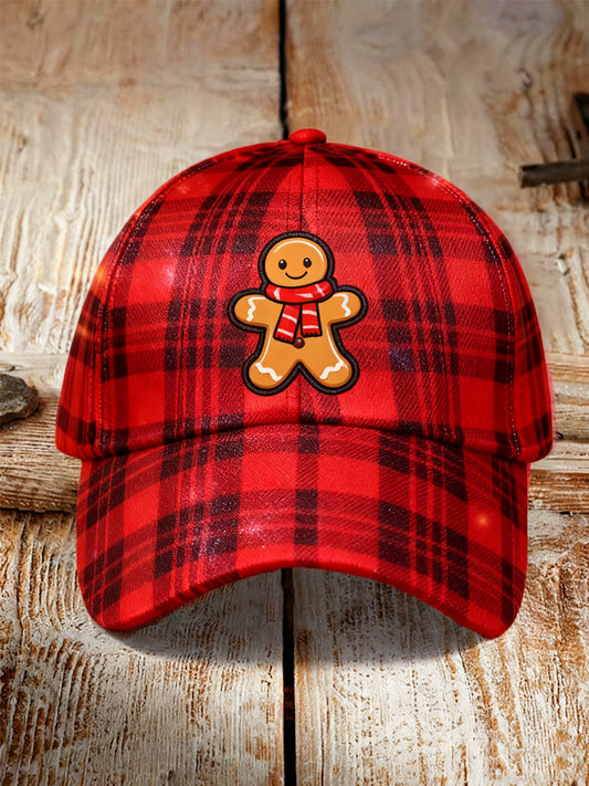 Chapeau unisexe de Noël rouge Plaid Gingerbread Man Print