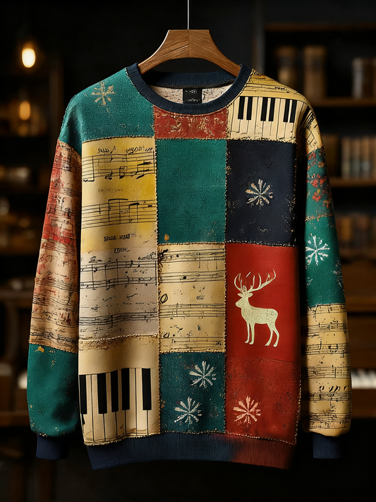 Note de musique rétro occasionnel Noël Party Art Sweatshirt pour hommes