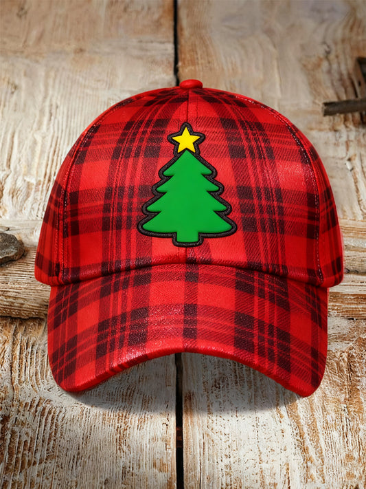Chapeau de Noël à carreaux rouge unisexe imprimé arbre de Noël