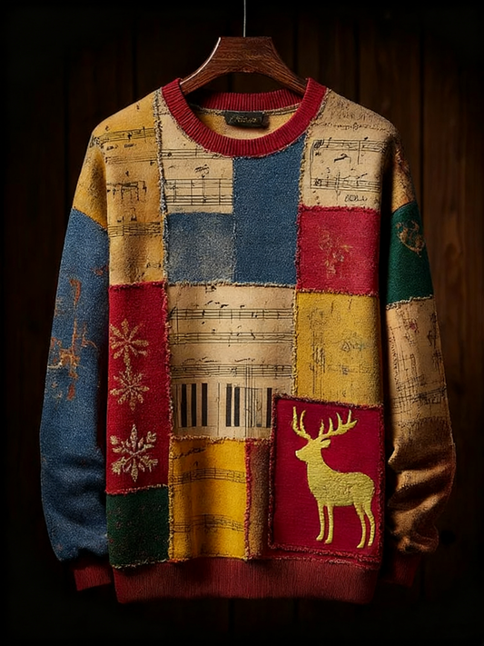 Note de musique rétro occasionnel Noël Party Art Sweatshirt pour hommes