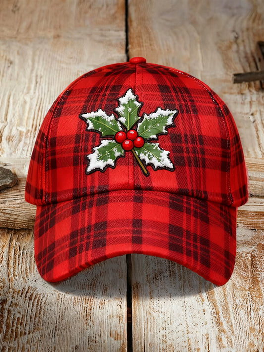 Chapeau de Noël à carreaux rouge unisexe