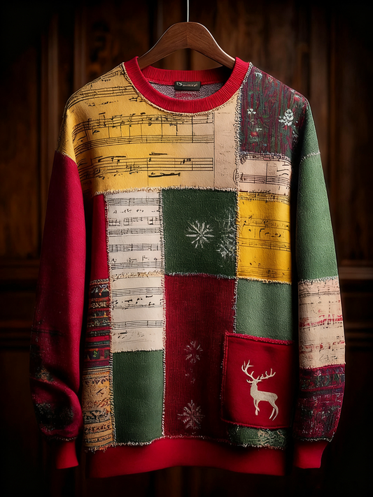 Note de musique rétro occasionnel Noël Party Art Sweatshirt pour hommes