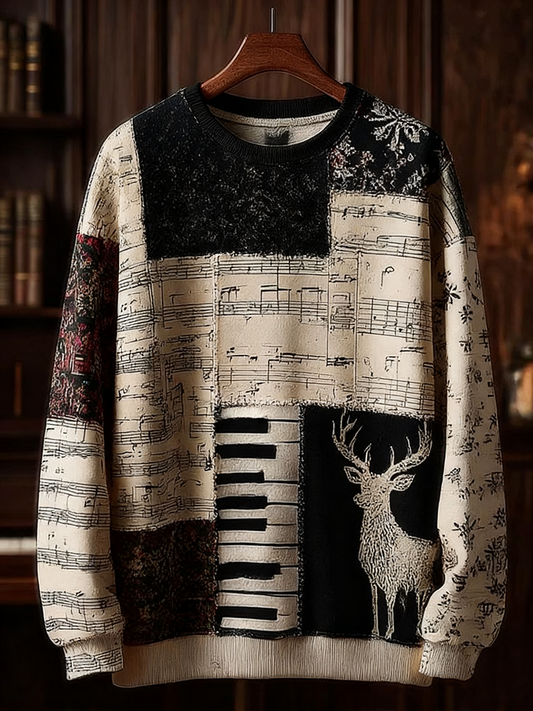 Note de musique rétro occasionnel Noël Party Art Sweatshirt pour hommes