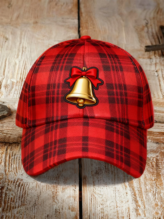 Chapeau de Noël Rouge à Carreaux et Cloche Imprimés Unisexe