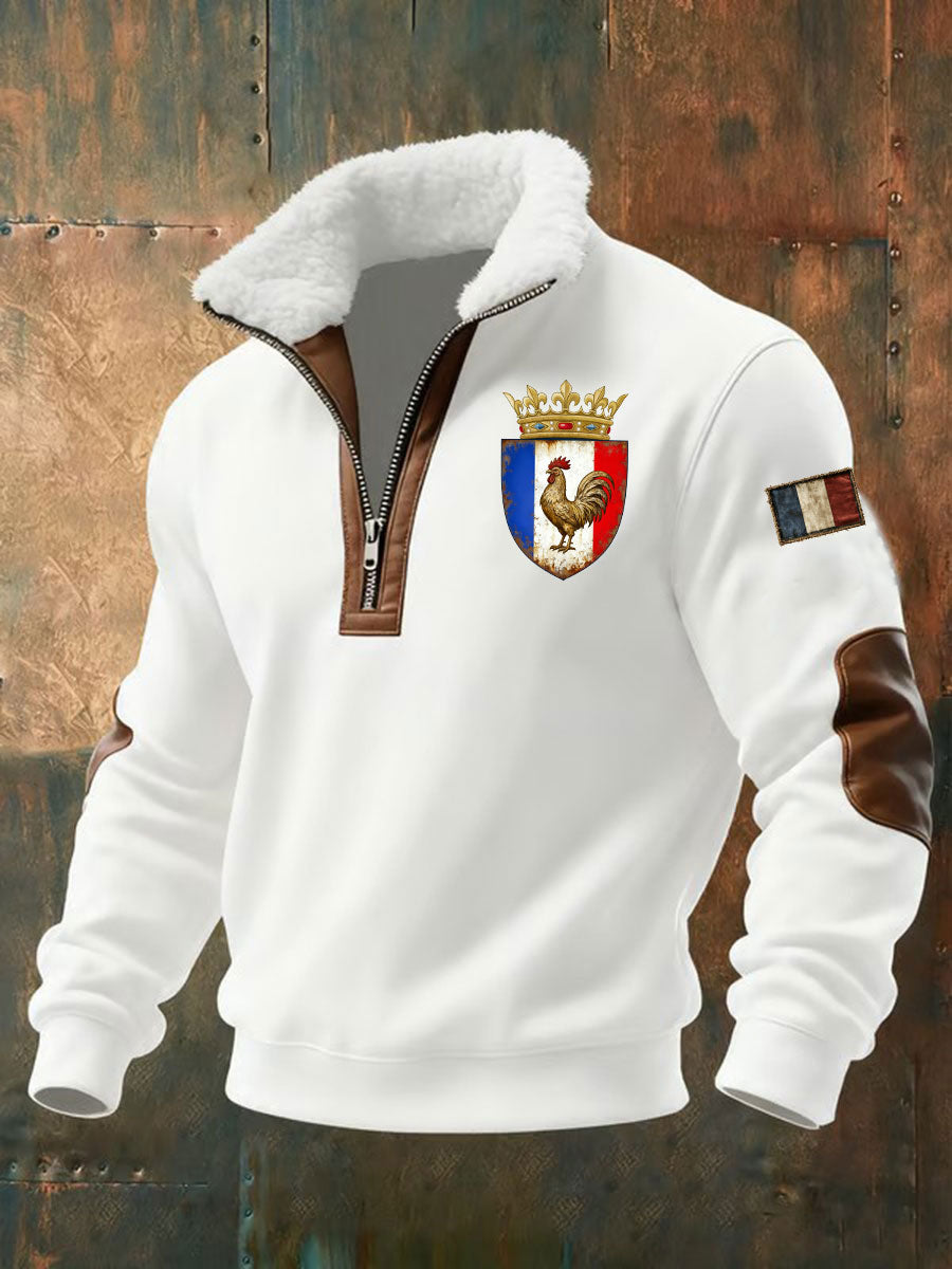 Chandail à capuchon à glissière Baggy Drapeau Français Le Coq Gaulois pour homme