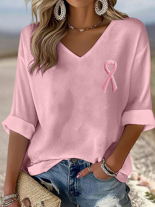 Femmes de la sensibilisation du cancer du sein rose ruban V-Neck Tops