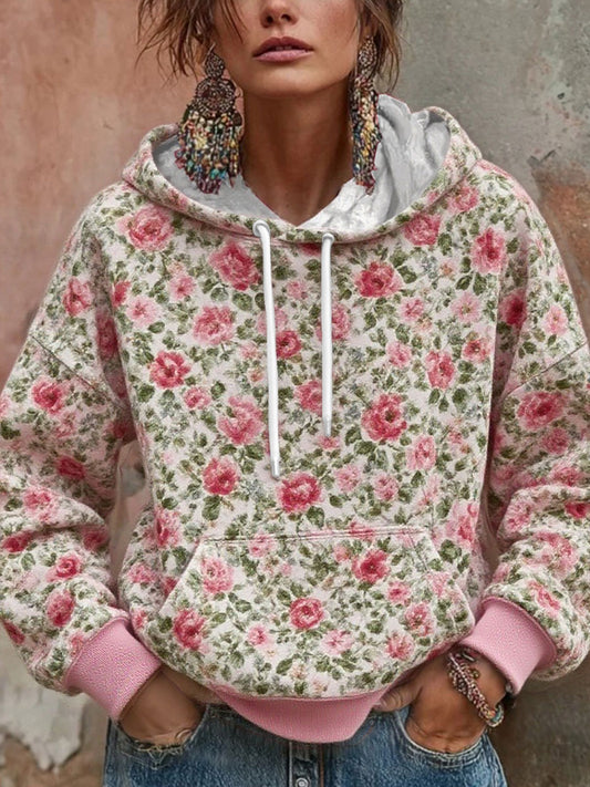 Sweat à capuche imprimé floral sensibilisation au cancer du sein pour femmes