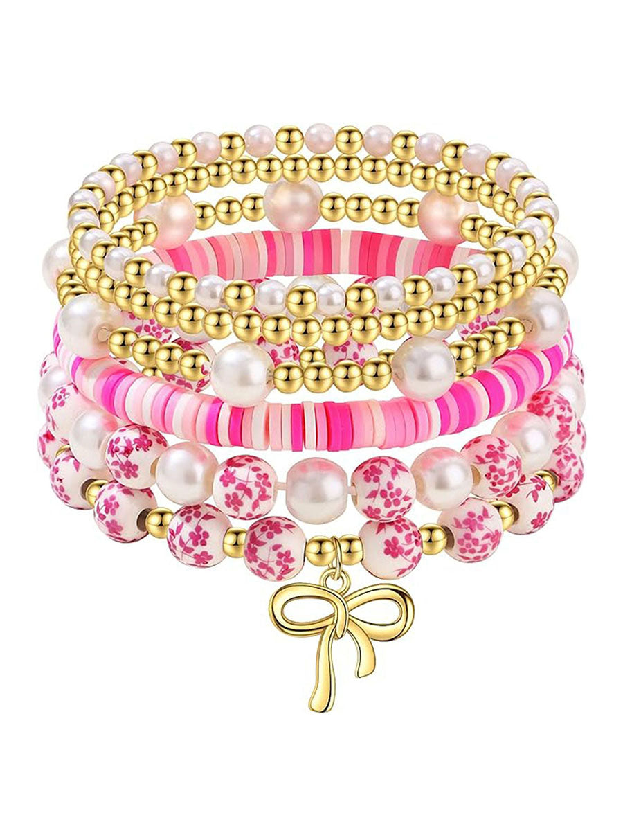 Ensemble de bracelet en ruban bleu et rose en porcelaine pour femmes (Ensemble de 6)