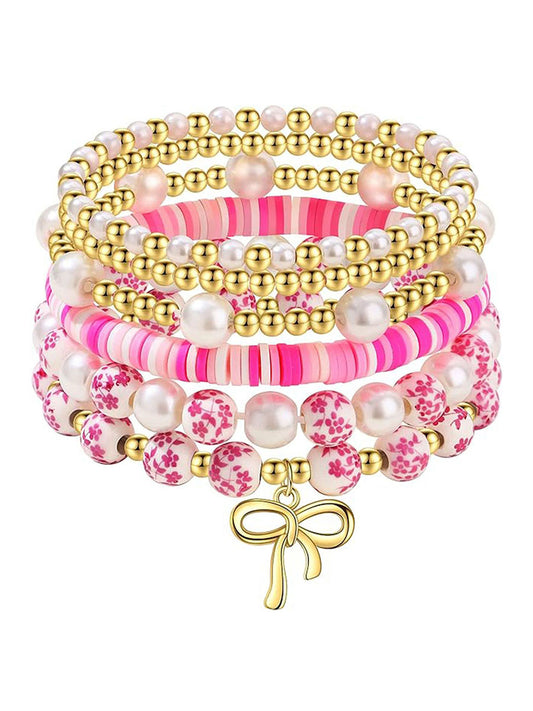 Ensemble de bracelet en ruban bleu et rose en porcelaine pour femmes (Ensemble de 6)