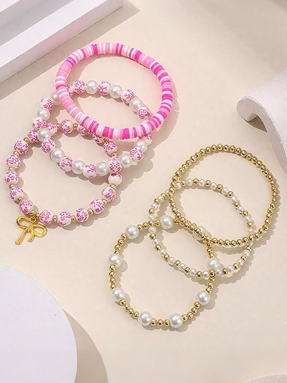 Ensemble de bracelet en ruban bleu et rose en porcelaine pour femmes (Ensemble de 6)
