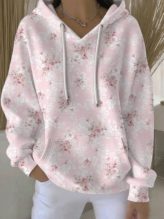 Sweat à Capuche Décontracté Femme Rose Cancer Du Sein Imprimé