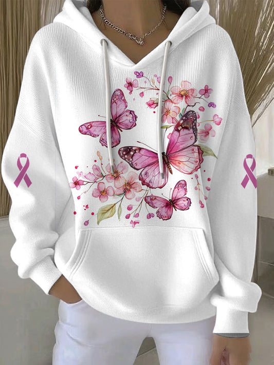 Sweat à Capuche Décontracté Femme Rose Cancer Du Sein Imprimé