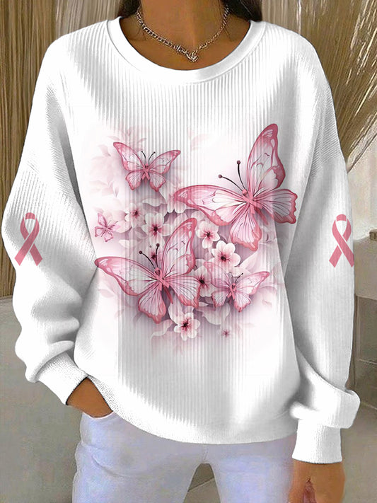 Sweatshirt Décontracté Femme Rose Imprimé Cancer Du Sein