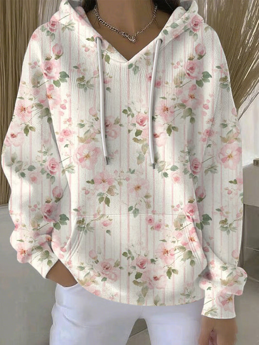 Sweat à Capuche Décontracté Femme Rose Cancer Du Sein Imprimé