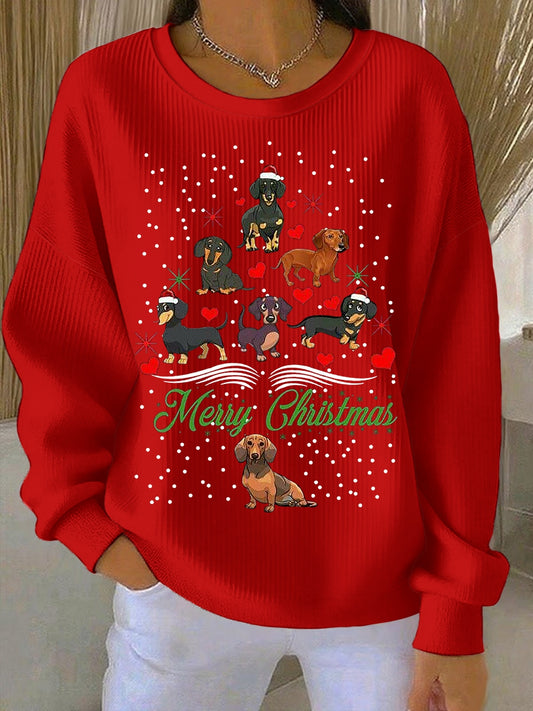 Teckel de Noël Arbre de Noël des femmes ras du cou Sweat rayé