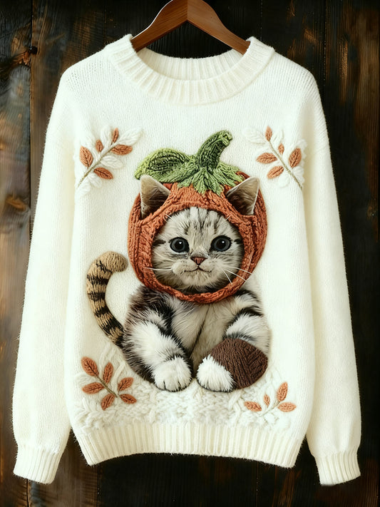Sweat-shirt mignon d'art de chat d'hiver des femmes