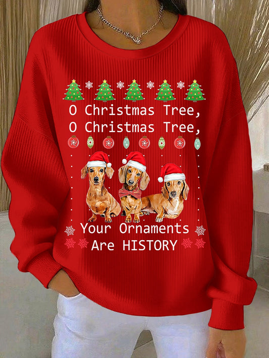 Teckel de Noël Arbre de Noël des femmes ras du cou Sweat rayé